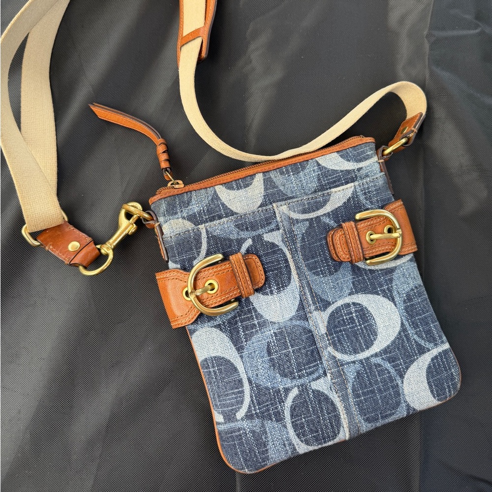 Coach Denim Blue and Tan Crossbody Bag
